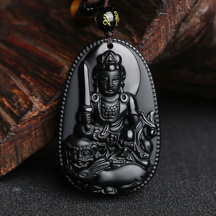 Buddha-Steine, chinesisches Sternzeichen, Geburts-Buddha, natürlicher schwarzer Obsidian, Reinigungs-Halskettenanhänger