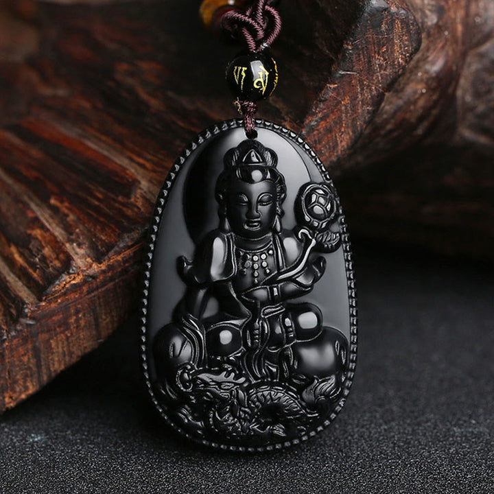 Buddha-Steine, chinesisches Sternzeichen, Geburts-Buddha, natürlicher schwarzer Obsidian, Reinigungs-Halskettenanhänger