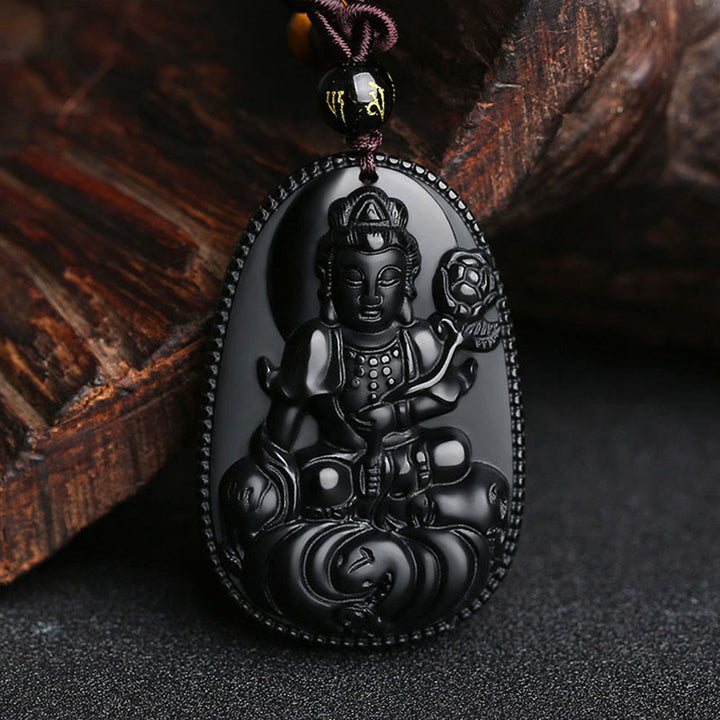 Buddha-Steine, chinesisches Sternzeichen, Geburts-Buddha, natürlicher schwarzer Obsidian, Reinigungs-Halskettenanhänger