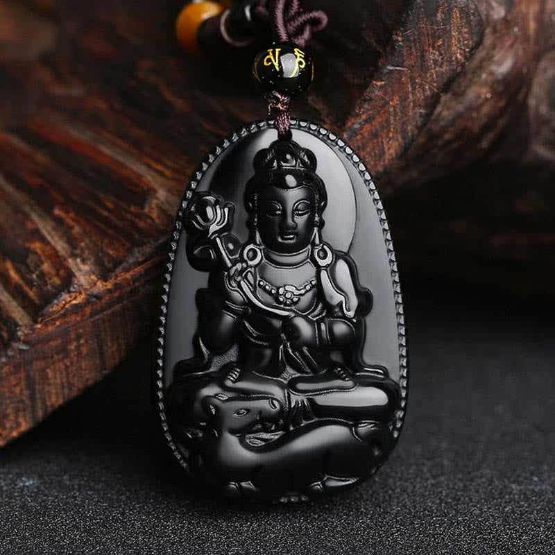 Buddha-Steine, chinesisches Sternzeichen, Geburts-Buddha, natürlicher schwarzer Obsidian, Reinigungs-Halskettenanhänger