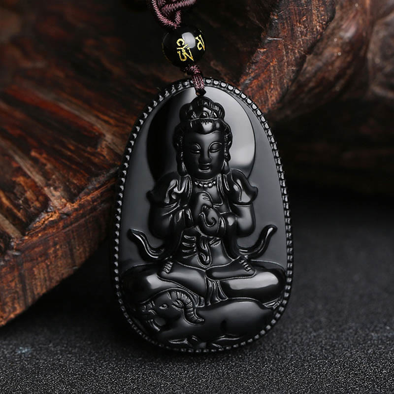 Buddha-Steine, chinesisches Sternzeichen, Geburts-Buddha, natürlicher schwarzer Obsidian, Reinigungs-Halskettenanhänger