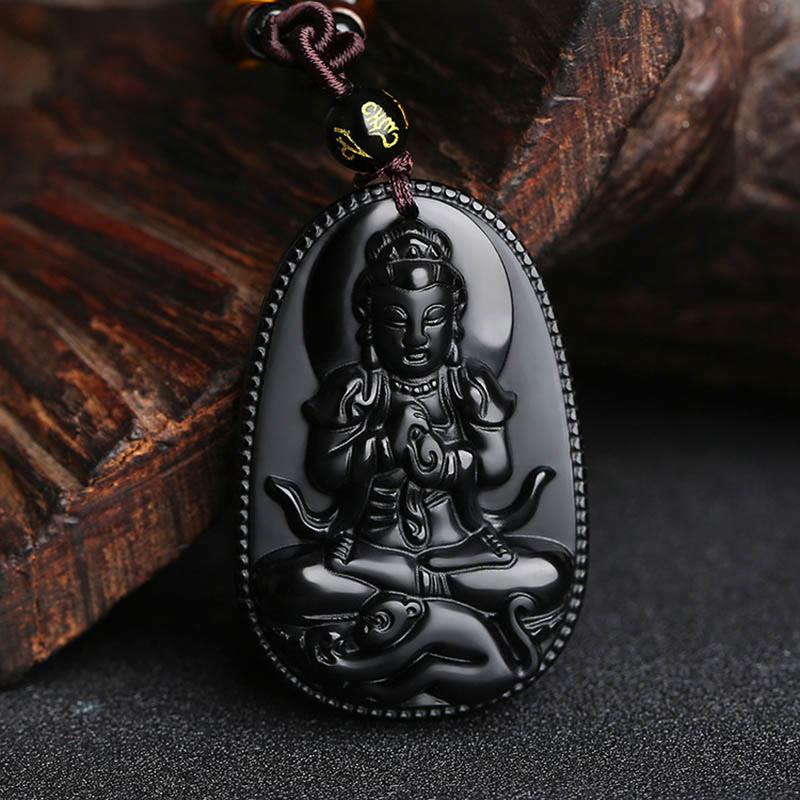 Buddha-Steine, chinesisches Sternzeichen, Geburts-Buddha, natürlicher schwarzer Obsidian, Reinigungs-Halskettenanhänger