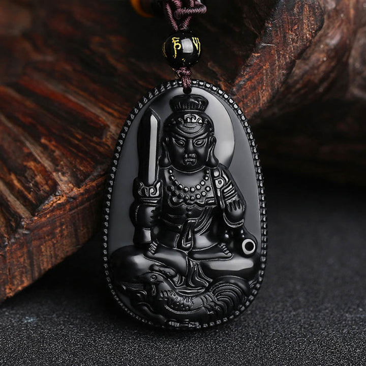 Buddha-Steine, chinesisches Sternzeichen, Geburts-Buddha, natürlicher schwarzer Obsidian, Reinigungs-Halskettenanhänger