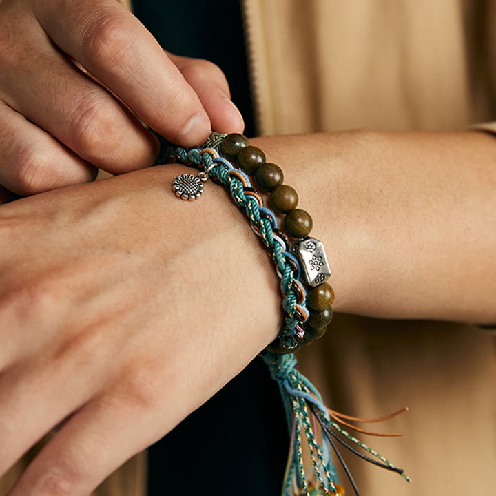 Buddha Stones 925 Sterling Silber Grünes Sandelholz Bodhi Samen Handgemachtes Positives Armband