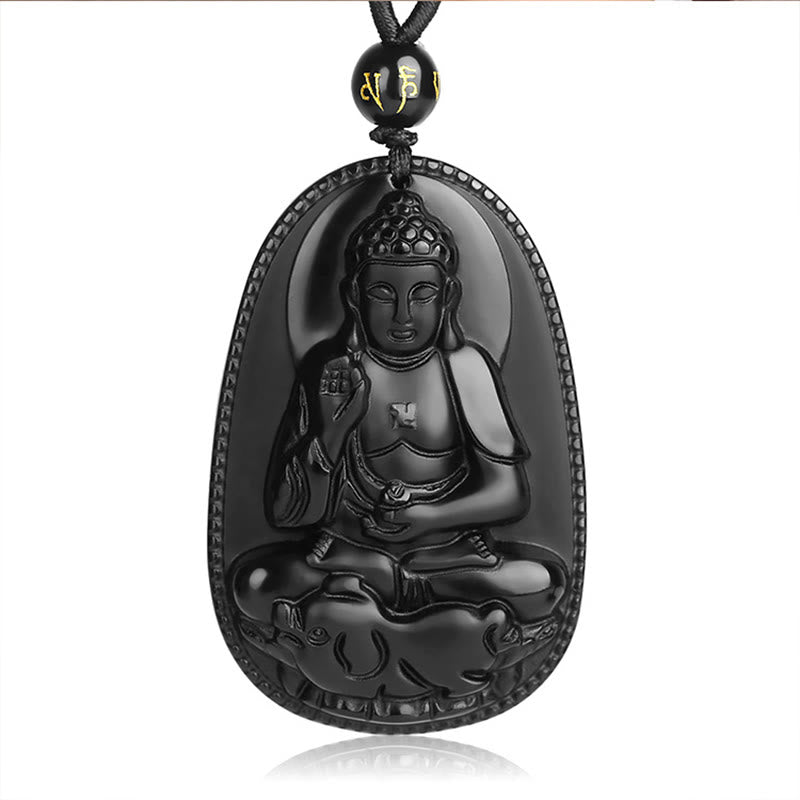 Buddha-Steine, chinesisches Sternzeichen, Geburts-Buddha, natürlicher schwarzer Obsidian, Reinigungs-Halskettenanhänger