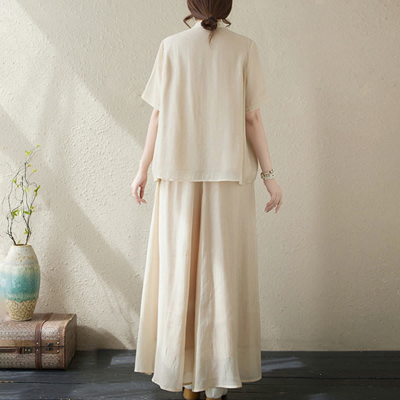 Buddha Stones 2-teiliges Set mit Blumenstickerei, kurzärmligem T-Shirt und Hose mit weitem Bein - image 2