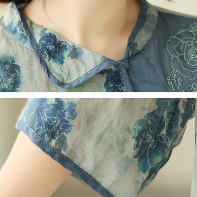 Buddha Stones PLUS SIZE Blaues Jacaranda-Blumenmuster Dreiviertelarm-Shirt - image 9