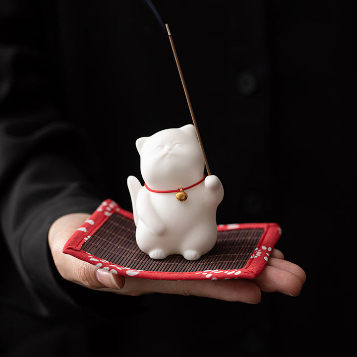 Buddha-Steine, Mini-Räucherstäbchenhalter mit süßer Katze aus Keramik, heilende Wirkung, Schreibtisch-Dekoration - image 3