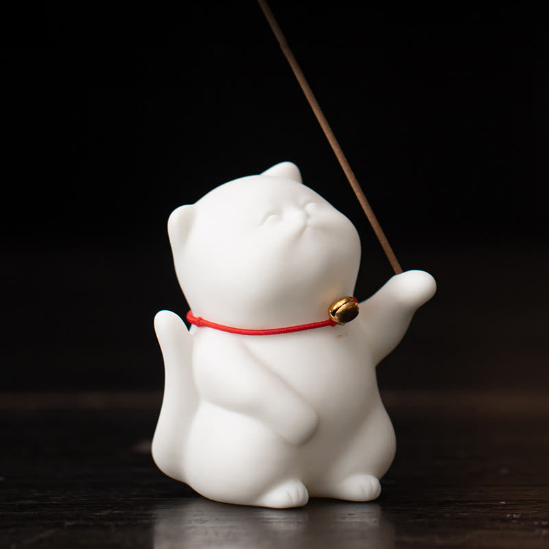 Buddha-Steine, Mini-Räucherstäbchenhalter mit süßer Katze aus Keramik, heilende Wirkung, Schreibtisch-Dekoration - Katze 5*4.7*6,8cm - image 5