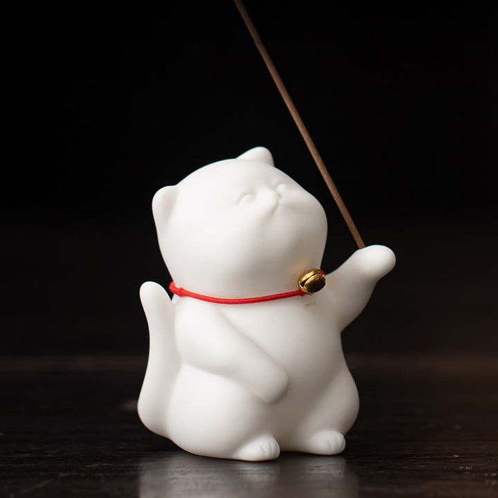 Buddha-Steine, Mini-Räucherstäbchenhalter mit süßer Katze aus Keramik, heilende Wirkung, Schreibtisch-Dekoration - Katze 5*4.7*6,8cm - image 5