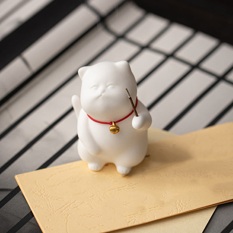 Buddha-Steine, Mini-Räucherstäbchenhalter mit süßer Katze aus Keramik, heilende Wirkung, Schreibtisch-Dekoration - image 7