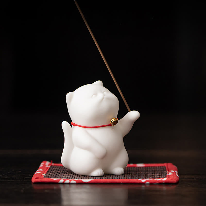 Buddha-Steine, Mini-Räucherstäbchenhalter mit süßer Katze aus Keramik, heilende Wirkung, Schreibtisch-Dekoration - image 2