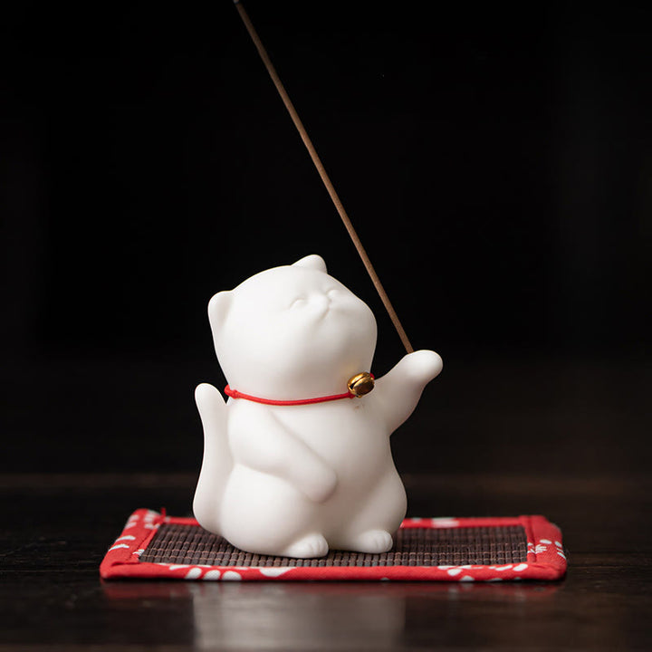 Buddha-Steine, Mini-Räucherstäbchenhalter mit süßer Katze aus Keramik, heilende Wirkung, Schreibtisch-Dekoration - image 2
