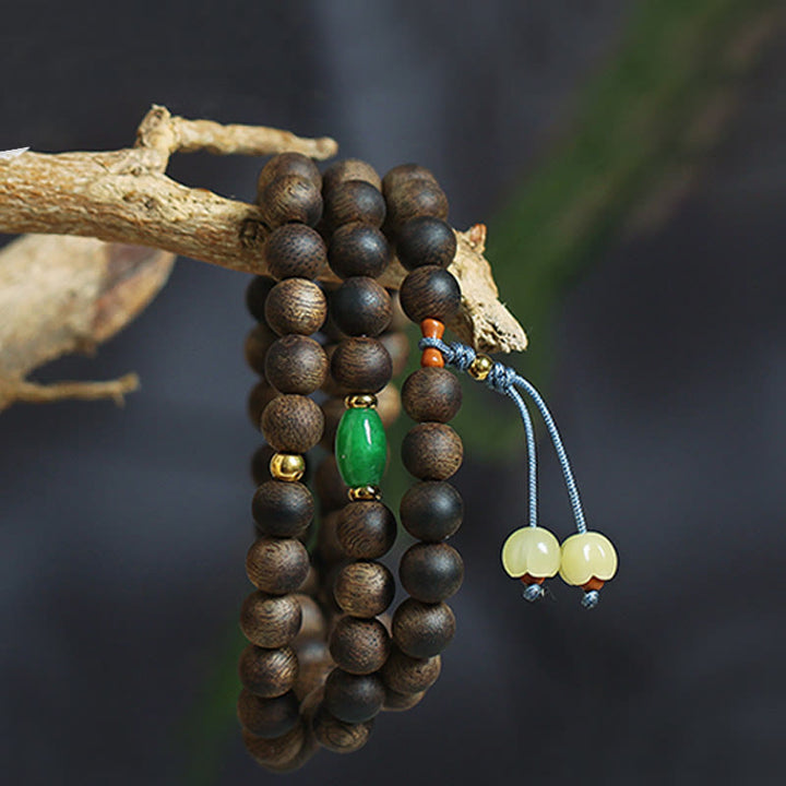 Buddha Stones 108 Mala-Perlen Nha Trang Bai Qinan Adlerholz Cyan Jade Bernstein Kraft Meditationsarmband