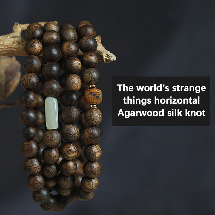 Buddha Stones 108 Mala-Perlen Brunei Adlerholz Hetian Jade Yakknochen Stärke Balance Armband