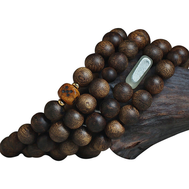 Buddha Stones 108 Mala-Perlen Brunei Adlerholz Hetian Jade Yakknochen Stärke Balance Armband