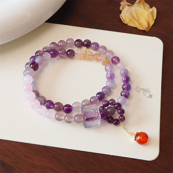 Buddha Stones Natürliches Amethyst-Citrin-Armband für positive Transformation, doppelt gewickelt