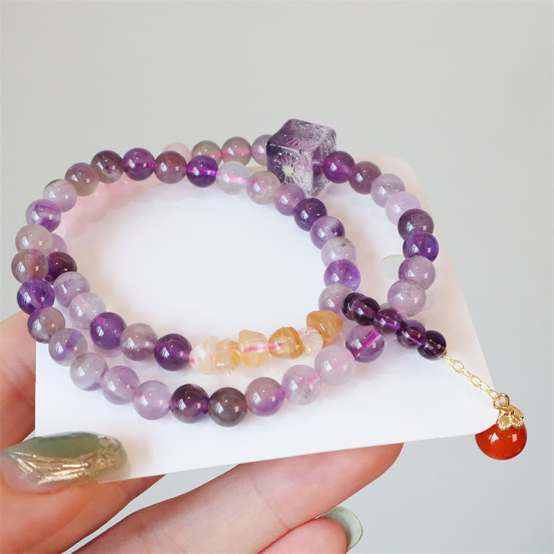 Buddha Stones Natürliches Amethyst-Citrin-Armband für positive Transformation, doppelt gewickelt