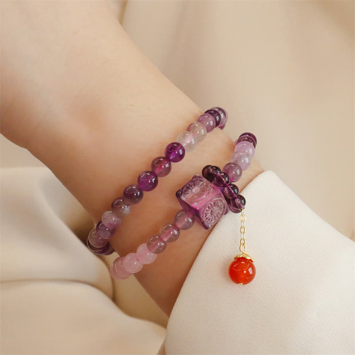 Buddha Stones Natürliches Amethyst-Citrin-Armband für positive Transformation, doppelt gewickelt