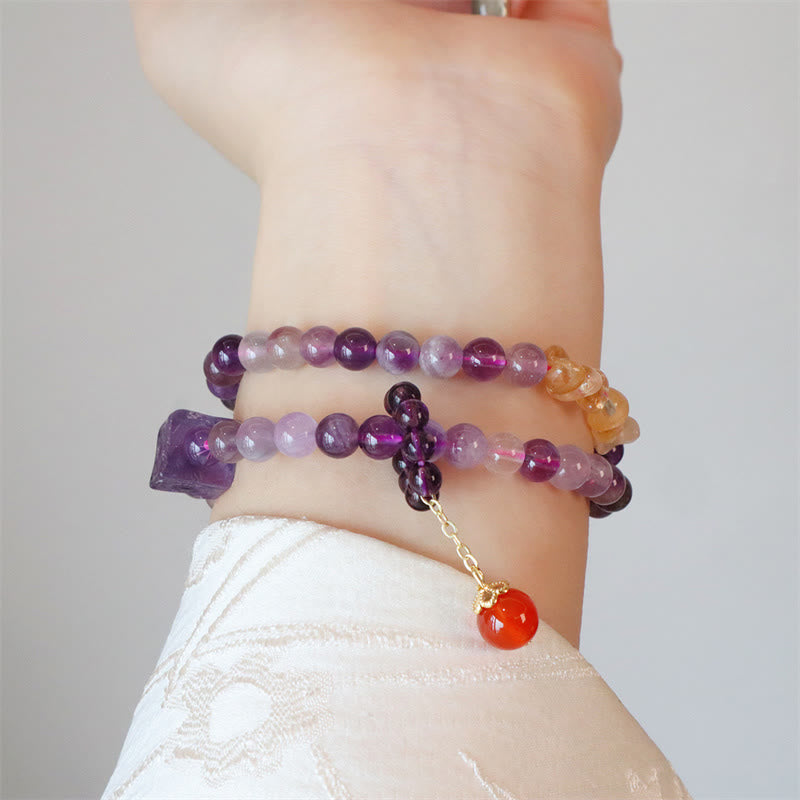 Buddha Stones Natürliches Amethyst-Citrin-Armband für positive Transformation, doppelt gewickelt