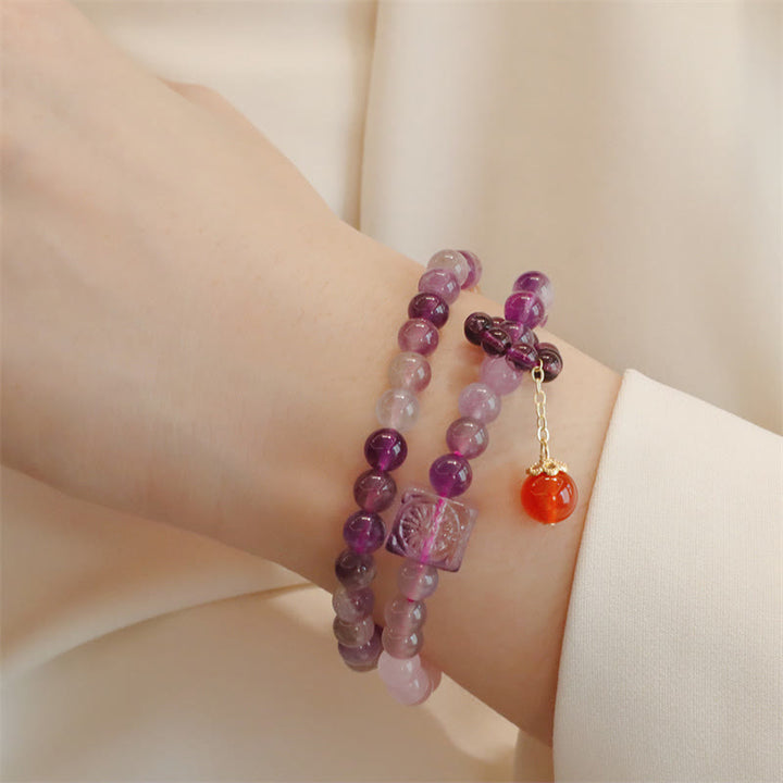 Buddha Stones Natürliches Amethyst-Citrin-Armband für positive Transformation, doppelt gewickelt