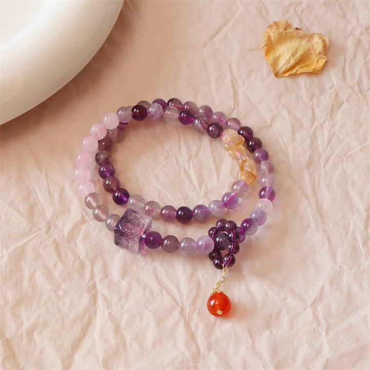 Buddha Stones Natürliches Amethyst-Citrin-Armband für positive Transformation, doppelt gewickelt