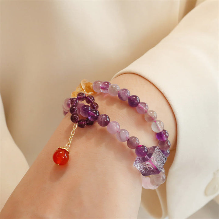 Buddha Stones Natürliches Amethyst-Citrin-Armband für positive Transformation, doppelt gewickelt