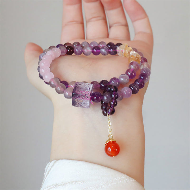 Buddha Stones Natürliches Amethyst-Citrin-Armband für positive Transformation, doppelt gewickelt