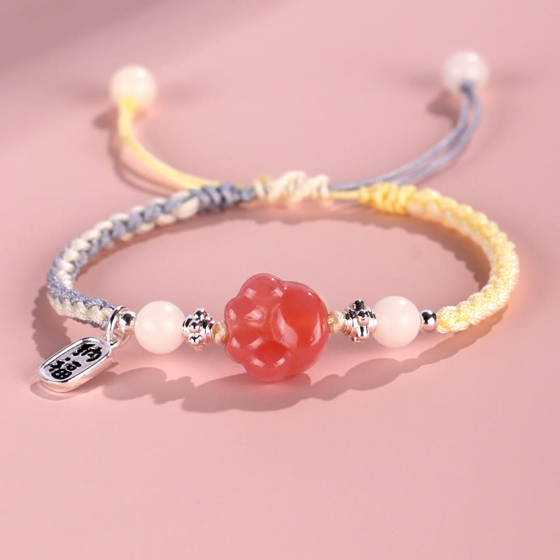 Buddha-Steine, Yanyuan-Achat, Katzenklaue, Pfote, Weiß Bodhi-Samen, Fu-Charakter, positives geflochtenes Seil-Armband - Gelbblau (Handgelenkumfang 14–18 cm) - image 3