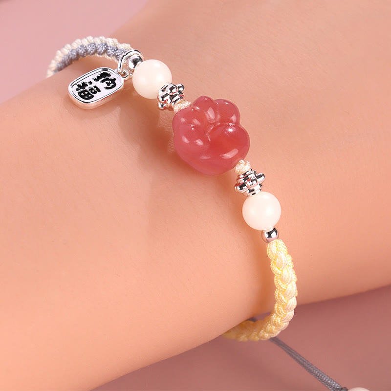 Buddha-Steine, Yanyuan-Achat, Katzenklaue, Pfote, Weiß Bodhi-Samen, Fu-Charakter, positives geflochtenes Seil-Armband