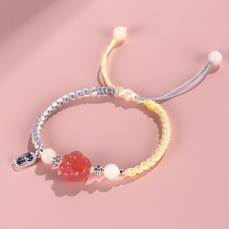 Buddha-Steine, Yanyuan-Achat, Katzenklaue, Pfote, Weiß Bodhi-Samen, Fu-Charakter, positives geflochtenes Seil-Armband - image 4