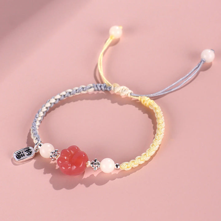 Buddha-Steine, Yanyuan-Achat, Katzenklaue, Pfote, Weiß Bodhi-Samen, Fu-Charakter, positives geflochtenes Seil-Armband - image 4