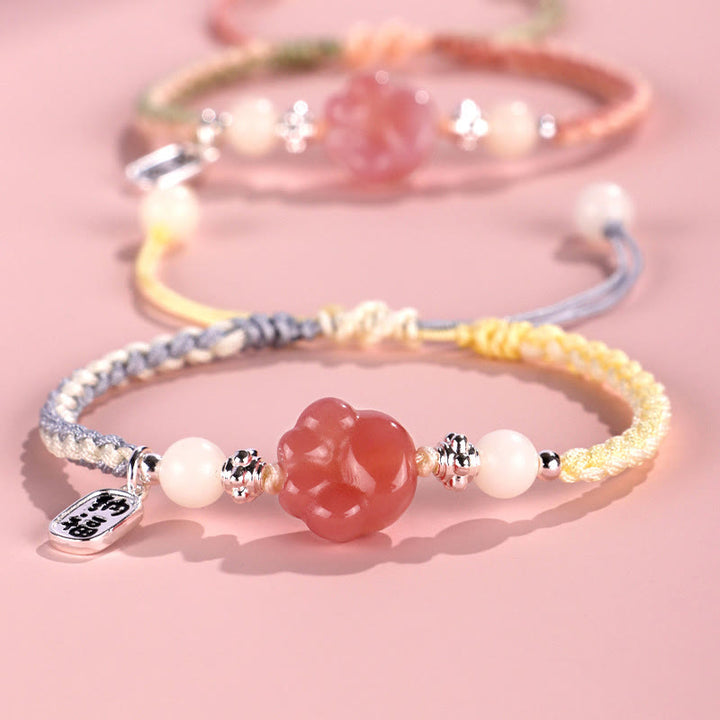 Buddha-Steine, Yanyuan-Achat, Katzenklaue, Pfote, Weiß Bodhi-Samen, Fu-Charakter, positives geflochtenes Seil-Armband - image 1