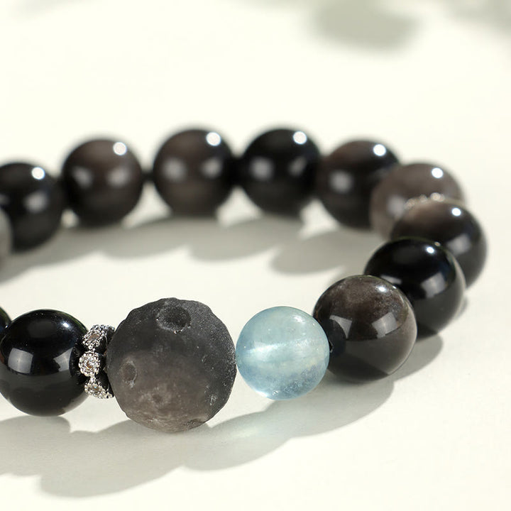Armband mit Buddha-Steinen aus natürlichem, silberfarbenem Obsidian, Katzenkopf, Fuchs, Planetenschutz - image 10