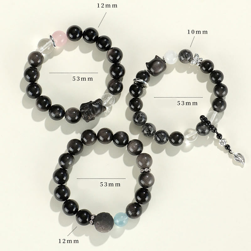 Armband mit Buddha-Steinen aus natürlichem, silberfarbenem Obsidian, Katzenkopf, Fuchs, Planetenschutz - image 14