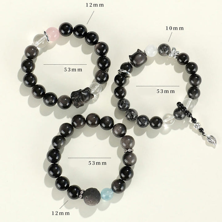 Armband mit Buddha-Steinen aus natürlichem, silberfarbenem Obsidian, Katzenkopf, Fuchs, Planetenschutz - image 14