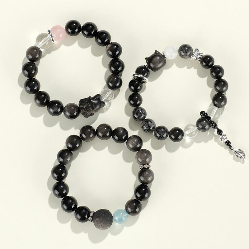 Armband mit Buddha-Steinen aus natürlichem, silberfarbenem Obsidian, Katzenkopf, Fuchs, Planetenschutz - image 13