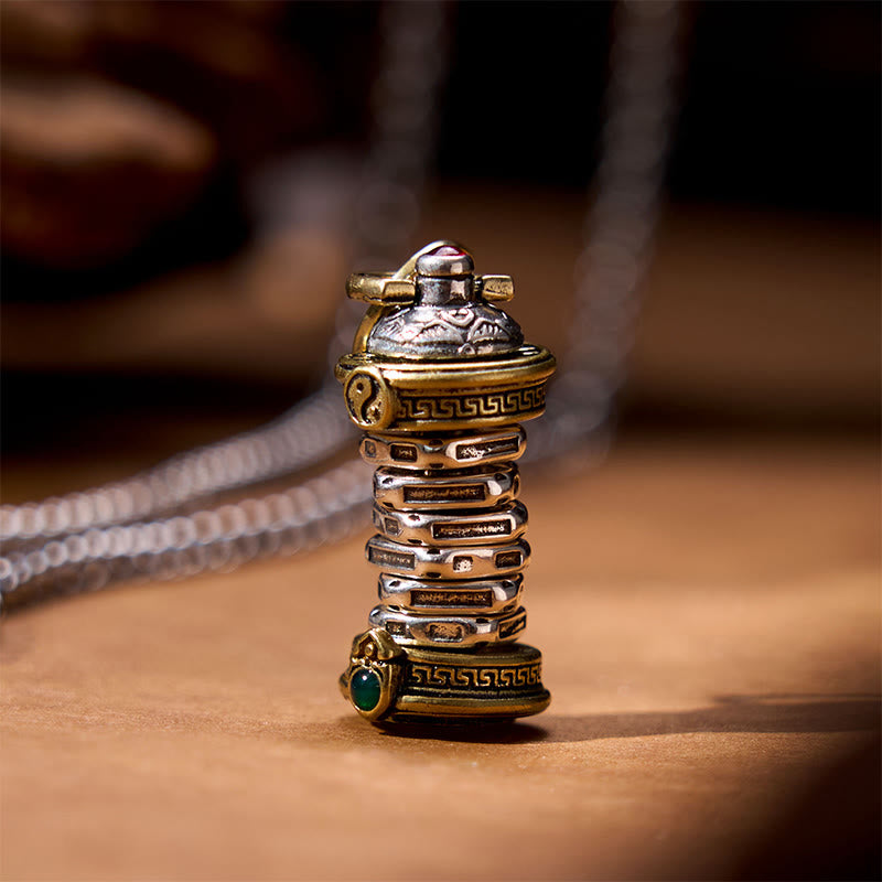 Buddha Steine ​​Yin Yang Turm Kupfer Balance Drehbare Halskette Anhänger - image 1