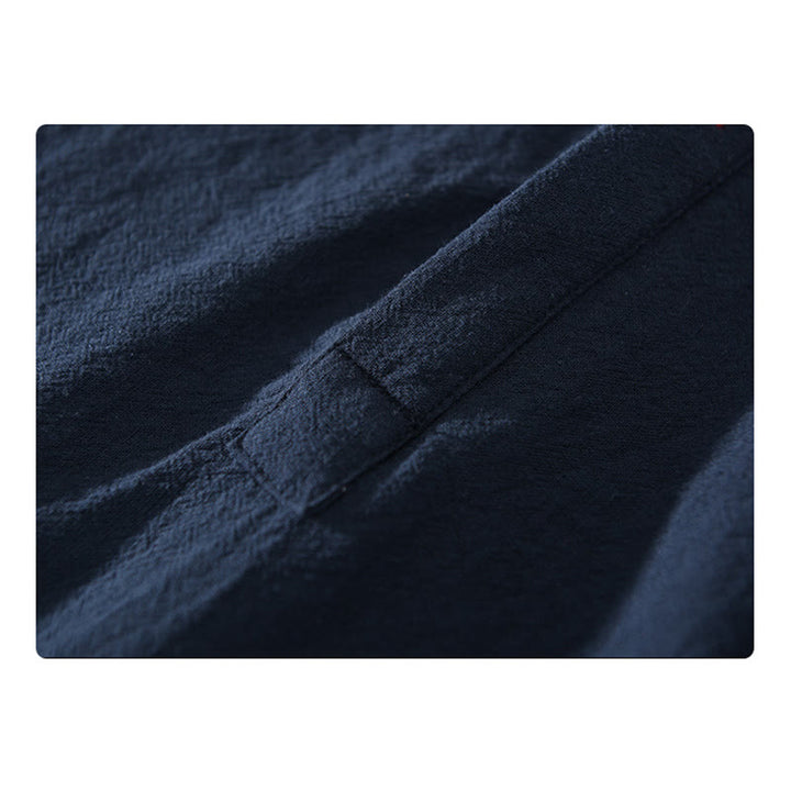 Buddha Stones Einfarbig Kurzarm Halbknopf Hemd Baumwolle Leinen Herren Kleidung - image 4