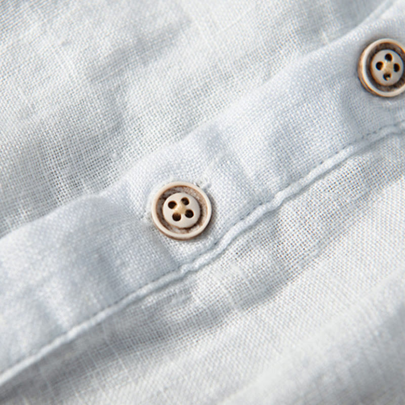 Buddha Stones Einfarbig Kurzarm Halbknopf Hemd Baumwollleinen Herren Kleidung - image 15