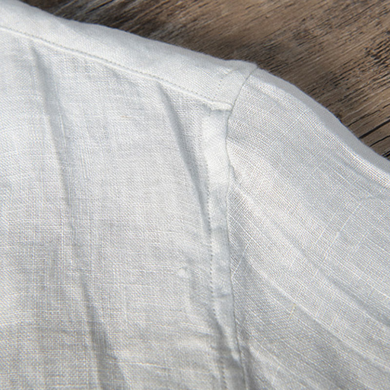 Buddha Stones Einfarbig Kurzarm Halbknopf Hemd Baumwollleinen Herren Kleidung - image 14