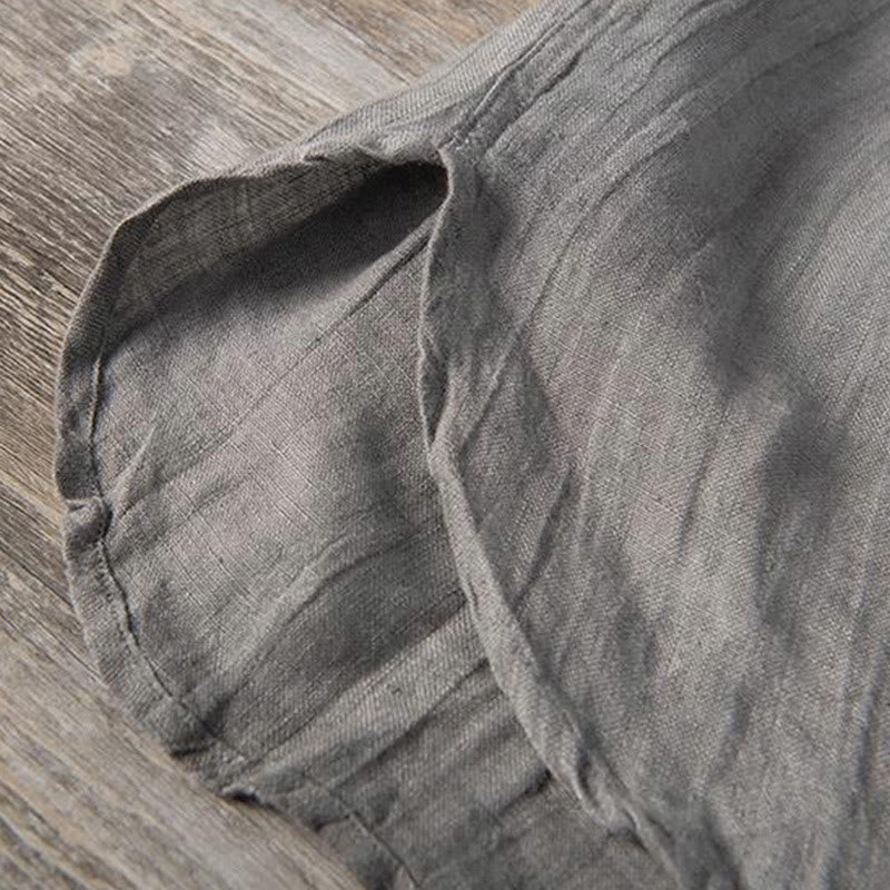 Buddha Stones Einfarbig Kurzarm Halbknopf Hemd Baumwollleinen Herren Kleidung - image 10