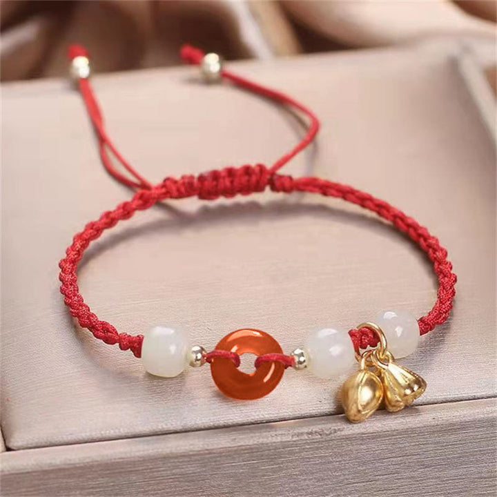 Buddha-Steine, roter Achat, Peace-Schnalle, Jade, Lotus, Heilung, geflochtenes Armband