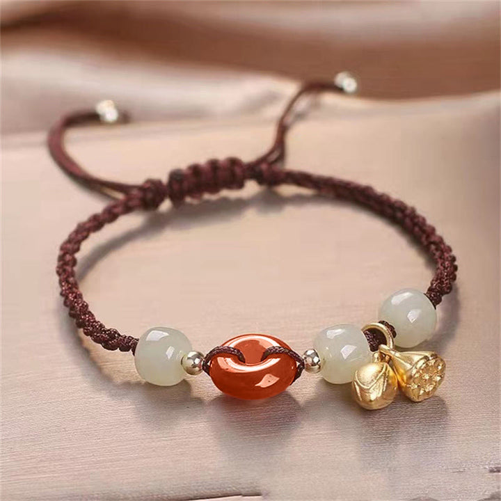 Buddha-Steine, roter Achat, Peace-Schnalle, Jade, Lotus, Heilung, geflochtenes Armband