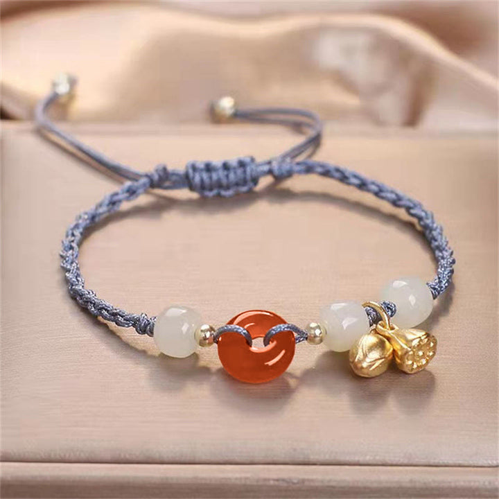 Buddha-Steine, roter Achat, Peace-Schnalle, Jade, Lotus, Heilung, geflochtenes Armband