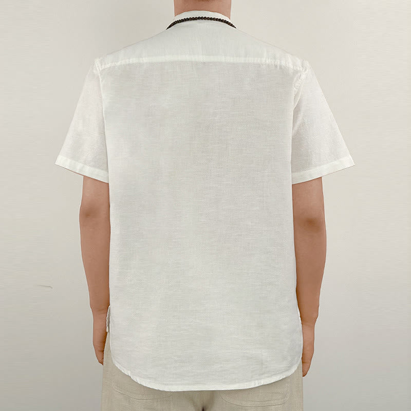 Buddha Stones Einfarbiges Herren Kurzarmhemd aus Leinen mit Knopfleiste - image 17