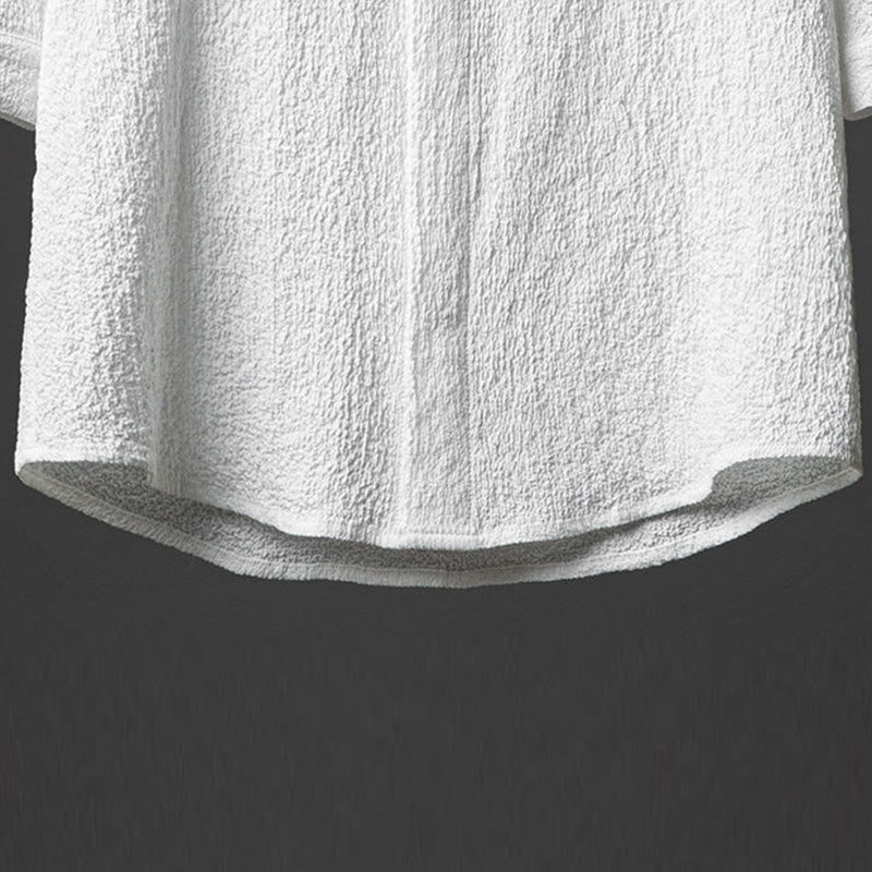 Buddha Stones 2-teiliges Herren-Set mit einfarbiger Textur, Knopfleiste, halblangen Ärmeln, Hemd und Hose - image 7