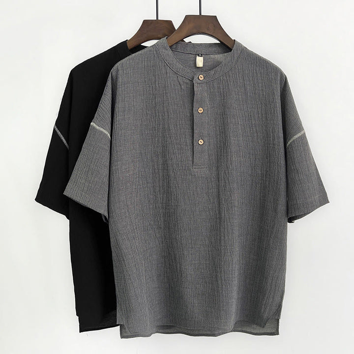 Buddha Stones Sommer Einfarbig Herren Kurzarm Knopfhemd - image 0