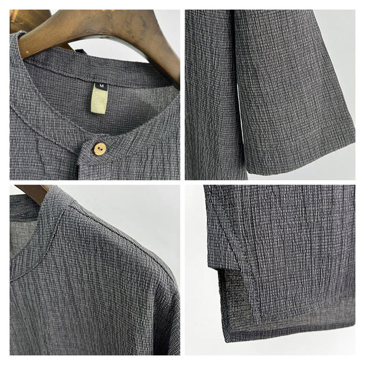 Buddha Stones Sommer Einfarbig Herren Kurzarm Knopfhemd - image 2