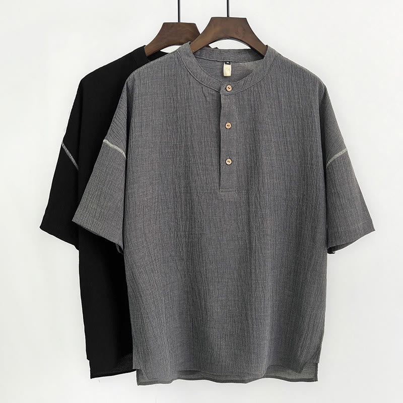 Buddha Stones Sommer Einfarbig Herren Kurzarm Knopfhemd - image 0